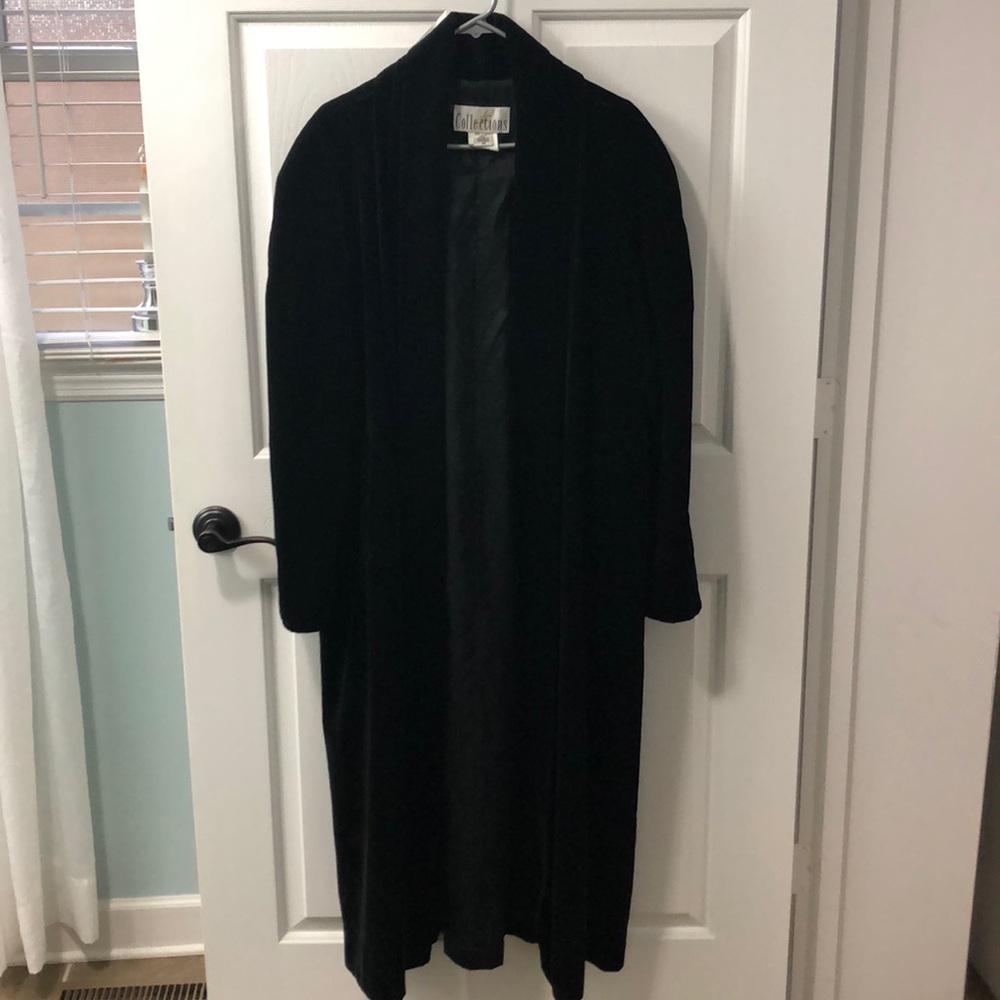 JS Collections long black velvet evening coat M